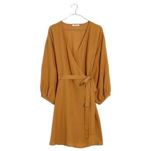Madewell Long Sleeve Wrap Dress in Mustard